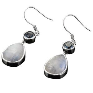 CRYSTAL GODDESS Moonstone-Aquamarine Silver Earrings